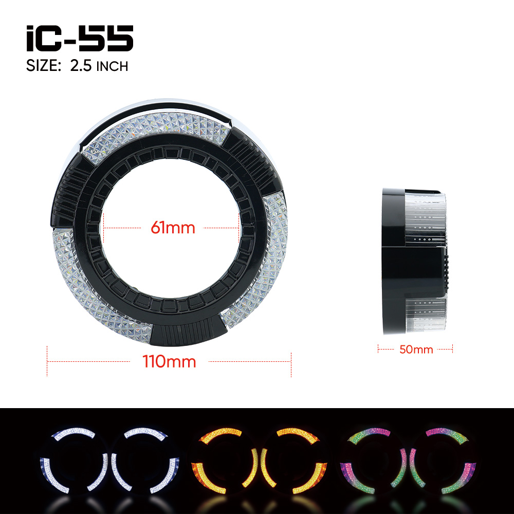 iC55 2.5 Inch Projector Shroud with Halo Lights, VAHID 5D Angel Eyes for Headlights Upgrade