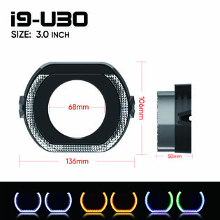 VAHID i9-U30 5D Angel Eyes 3.0 Inch Projector Shrouds with Halo Lights for Headlights Retrofit