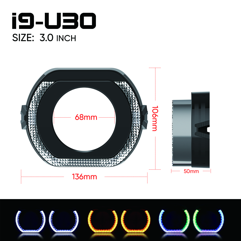 VAHID i9-U30 5D Angel Eyes 3.0 Inch Projector Shrouds with Halo Lights for Headlights Retrofit