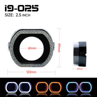 VAHID i9-O25 5D Angel Eyes 2.5 Inch Projector Shrouds with Halo Lights for Headlights