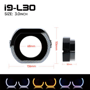 VAHID i9-L30 5D Angel Eyes 3.0 Inch Projector Shrouds with Halo Lights for Headlights