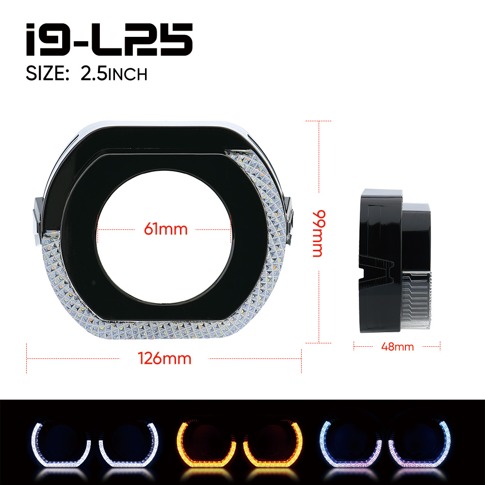 VAHID 5D Angel Eyes 2.5 Inch Projector Shrouds with Halo Lights for Headlights, model i9-25