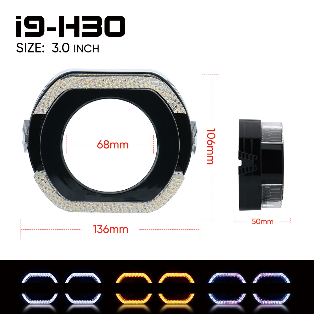 VAHID i9-H30 5D Angel Eyes 3.0 Inch Projector Shrouds with Halo Lights for Headlights