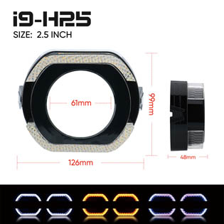 VAHID i9-H25 5D Angel Eyes 2.5 Inch Projector Shrouds with Halo Lights for Headlights