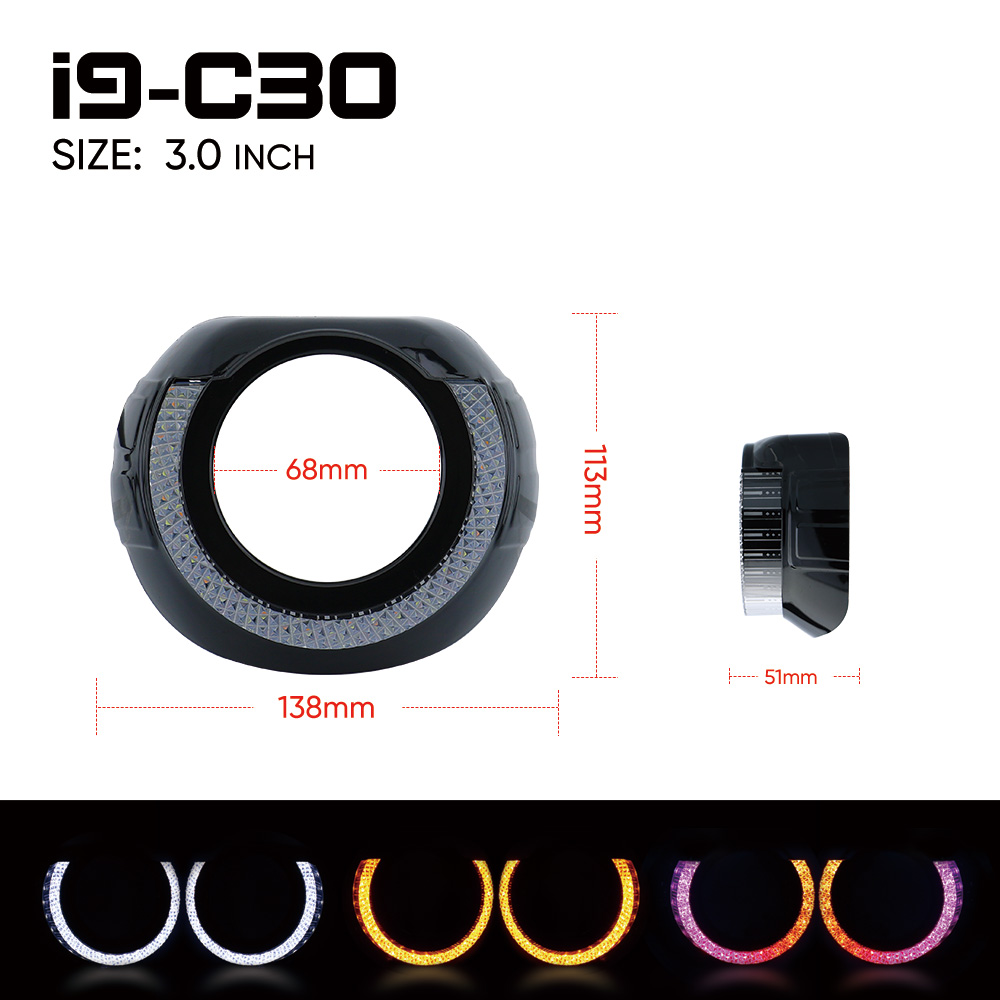 VAHID i9-C30 5D Angel Eyes 3.0 Inch Projector Shrouds with Halo Lights for Headlight Retrofit and Custom