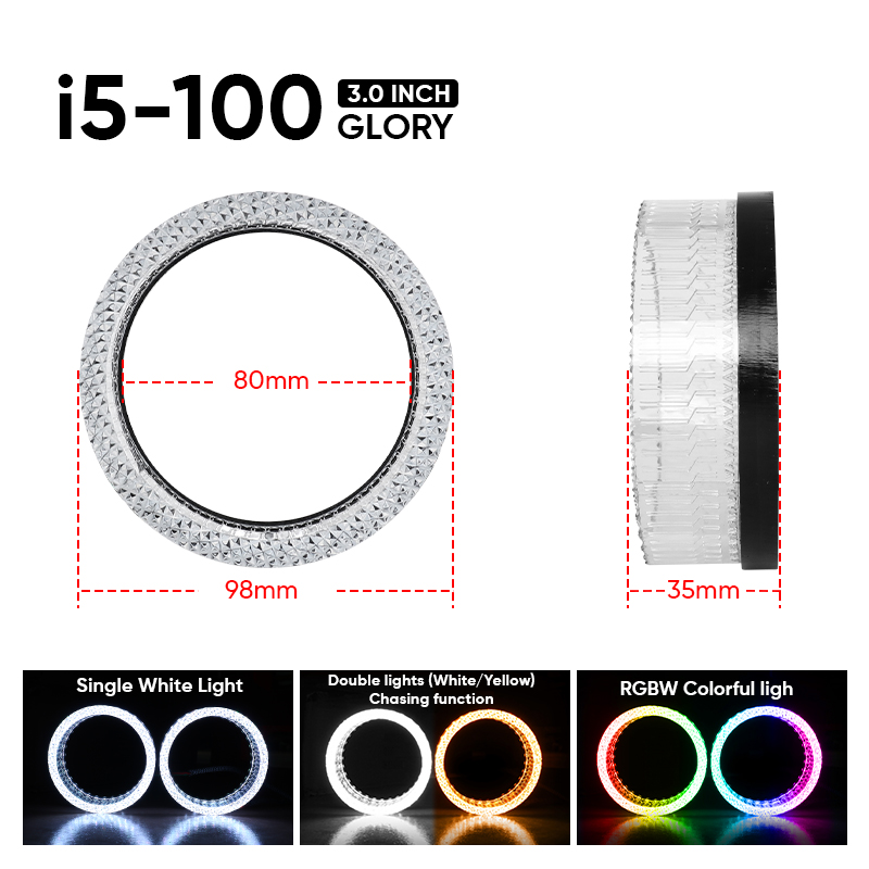 VAHID i5-100 5D Angel Eyes – 3.0 Inches Projector Shrouds with Halo Lights