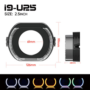 VAHID i9-U25 5D Angel Eyes 3.0 Inch Projector Shrouds with Halo Lights for Headlights Retrofit