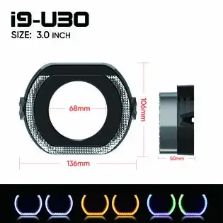 VAHID i9-U30 5D Angel Eyes 3.0 Inch Projector Shrouds with Halo Lights for Headlights Retrofit
