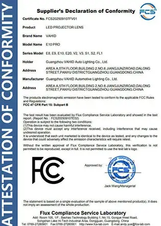 Supplier's Declaration of Conformity Certifcate No.FCs202509107FV01 Product LED PROJE..