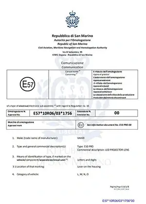 E57 Repubblica di San MarinoAutorità per !'OmologazioneRepublic ofSan MarinoCivif Avi..