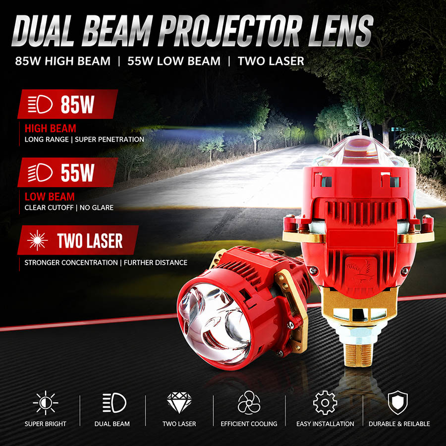 VAHID E30 3.0 Inches Double Lasers Bi-LED Projector Lenses, Headlight Retrofit Projector Lenses