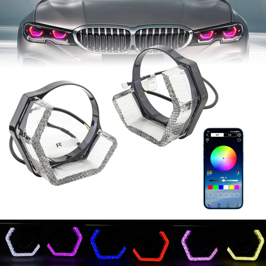 VAHID i8-V30 3.0 Inch 5D Angel Eyes Shrouds with Hex Halo for Headlight Retrofit