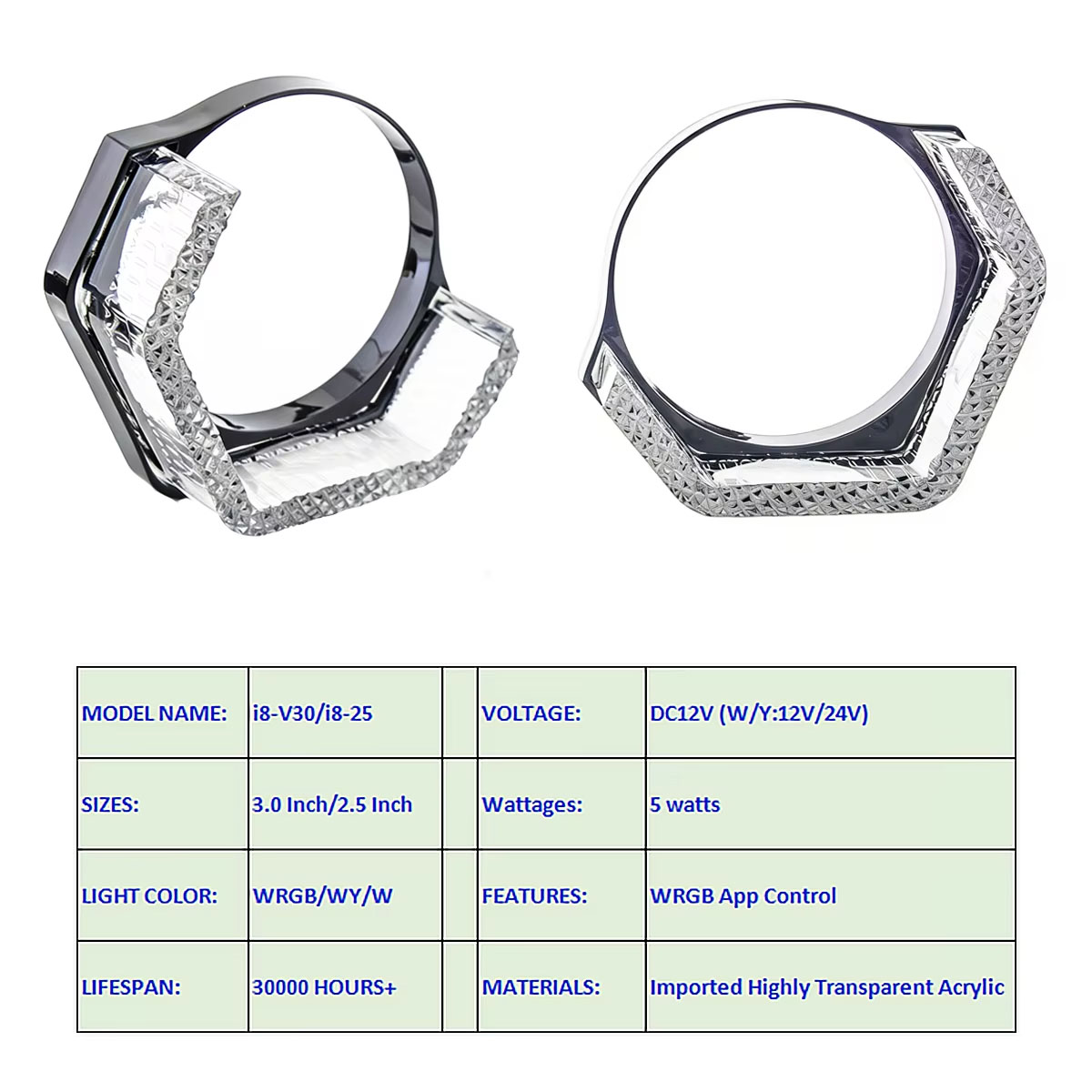 VAHID i8-V30 3.0 Inch 5D Angel Eyes Shrouds with Hex Halo for Headlight Retrofit